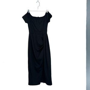 Off-the-Shoulder Split Thigh Midi Dress- S